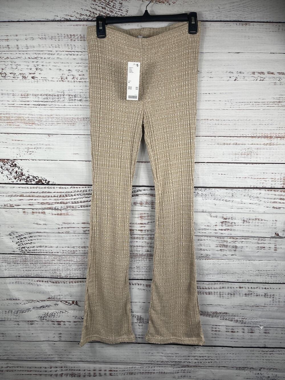 Urban Outfitters Pants Women's Size M Beige Ribbed Knit Flare Lounge Pull On